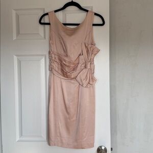 Elegant Pale Pink Blush Midi Dress with Bow Accent